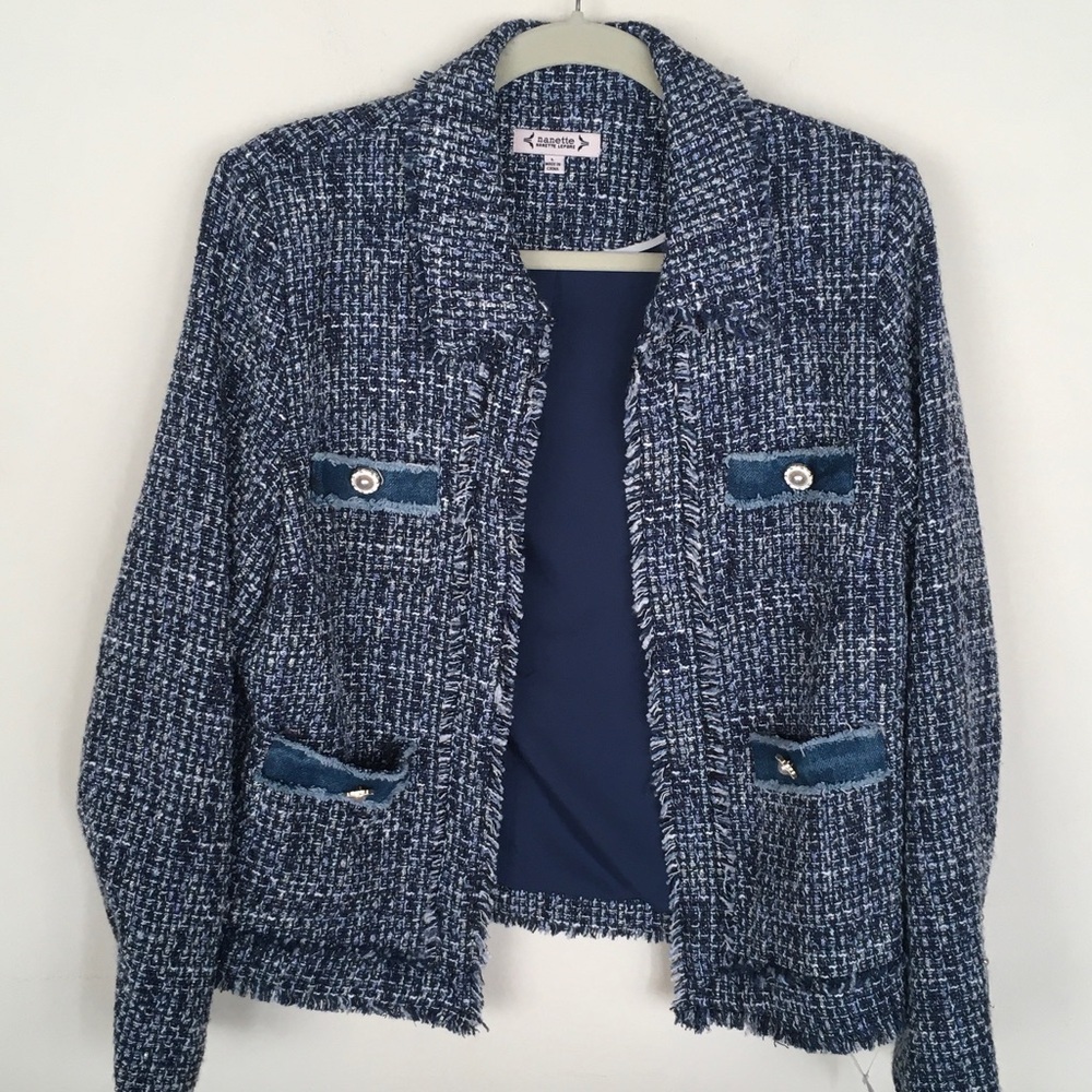 Classic Navy Tweed Jacket - Elegant Women’s Coat